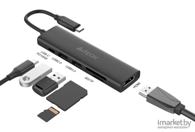 Разветвитель USB-C A4Tech DST-60C серый