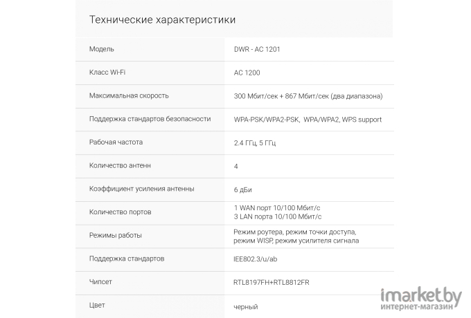 Роутер беспроводной Digma DWR-AC1201 черный