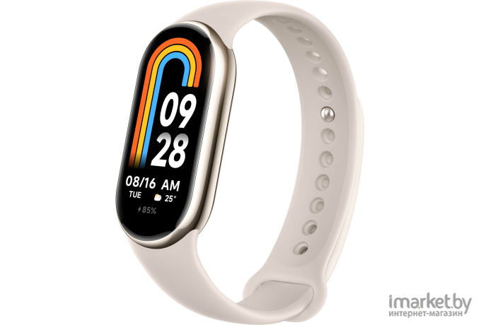 Фитнес-браслет Xiaomi Smart Band 8 (золотистый, с кремовым силиконовым ремешком, международная версия)