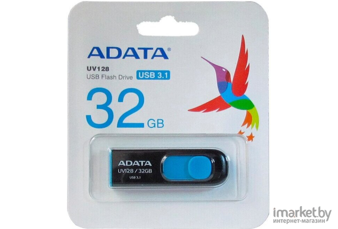 USB Flash A-Data DashDrive UV128 Black/Blue 64GB (AUV128-64G-RBE)