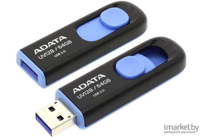 USB Flash A-Data DashDrive UV128 Black/Blue 64GB (AUV128-64G-RBE)