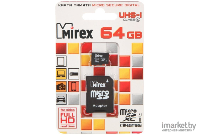 Карта памяти Mirex microSDXC UHS-I (Class 10) 64GB (13613-AD10SD64)