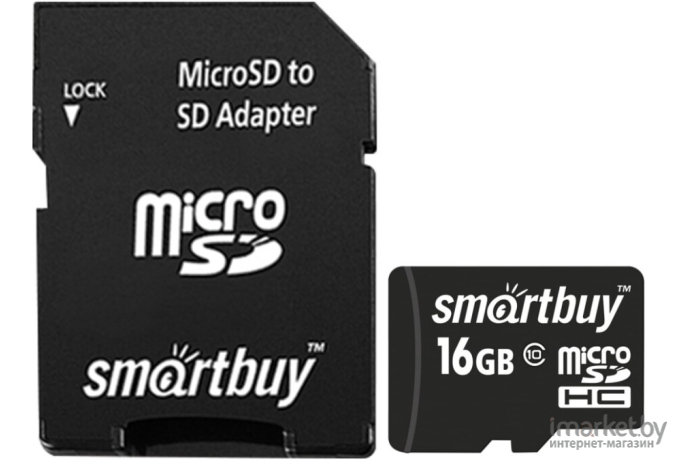 Карта памяти Smart Buy microSDHC (Class 10) 16 Гб + SD адаптер (SB16GBSDCL10-01)