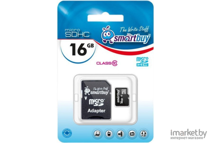 Карта памяти Smart Buy microSDHC (Class 10) 16 Гб + SD адаптер (SB16GBSDCL10-01)