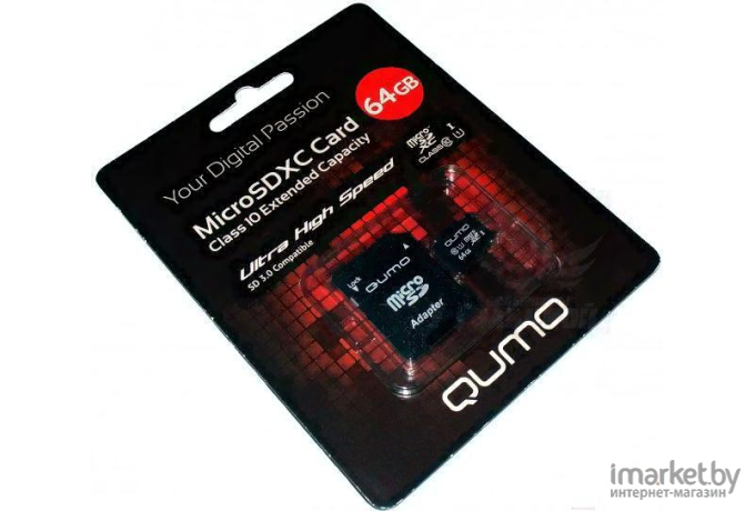 Карта памяти QUMO microSDXC UHS-1 64GB + адаптер (QM64GMICSDXC10U1)