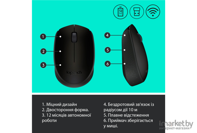 Мышь Logitech M171 Wireless Mouse серый/черный [910-004424]