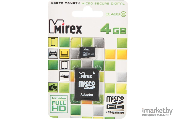 Карта памяти Mirex microSDHC (Class 10) 4GB (13613-AD10SD04)