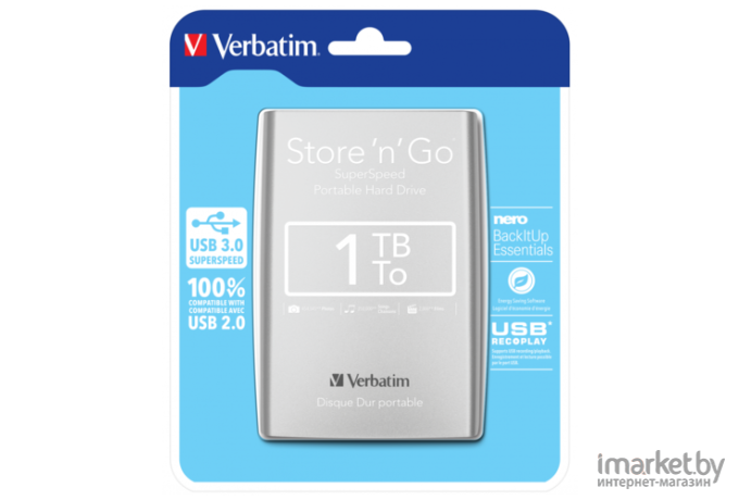 Внешний жесткий диск Verbatim Store n Go USB 3.0 1TB Серебристый [53197]