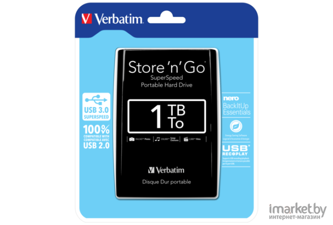 Внешний жесткий диск Verbatim Store n Go USB 3.0 1TB Серебристый [53197]