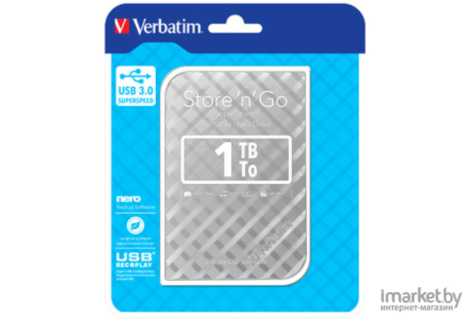 Внешний жесткий диск Verbatim Store n Go USB 3.0 1TB Серебристый [53197]