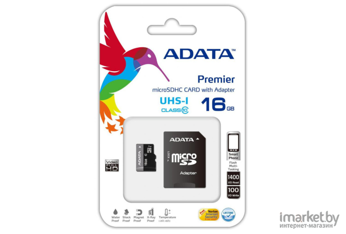 Карта памяти A-Data Premier microSDHC UHS-I U1 (10 Class) 16 Gb (AUSDH16GUICL10-RA1)