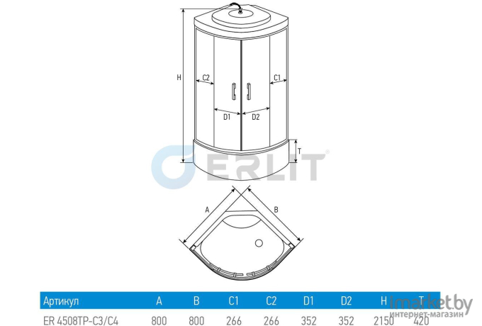 Душевая кабина Erlit ER4508TP-C4 80x80