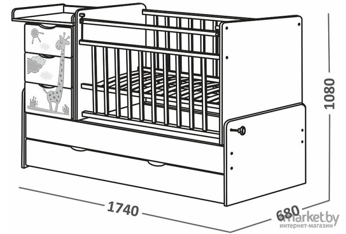 Детская кроватка СКВ-Компани СКВ-5 Жираф (венге/белый) [550038-1]