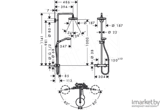 Душевая система Hansgrohe Croma Select S 180 2jet Showerpipe (27253400)