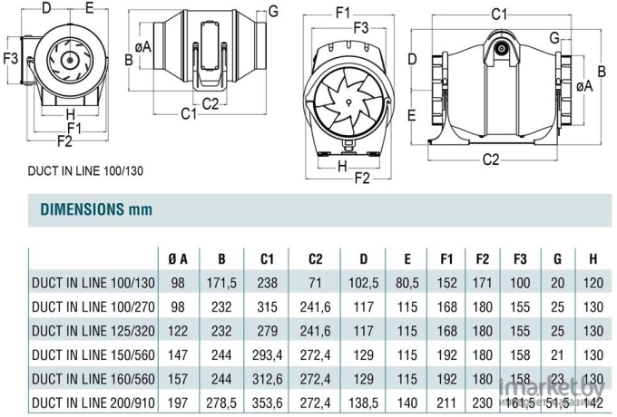 Вентилятор вытяжной CATA Duct In-Line 150/560