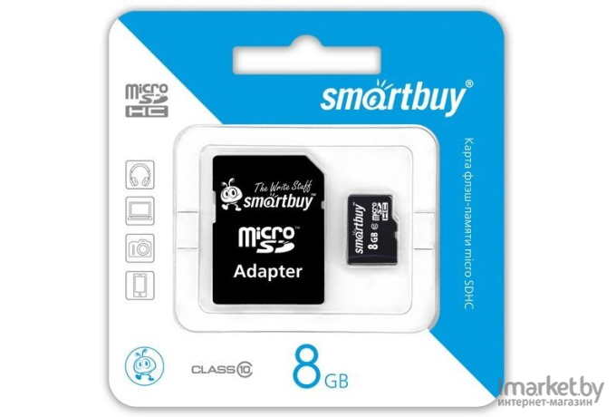 Карта памяти Smart Buy microSDHC (Class 10) 8 Гб + SD адаптер (SB8GBSDCL10-01)