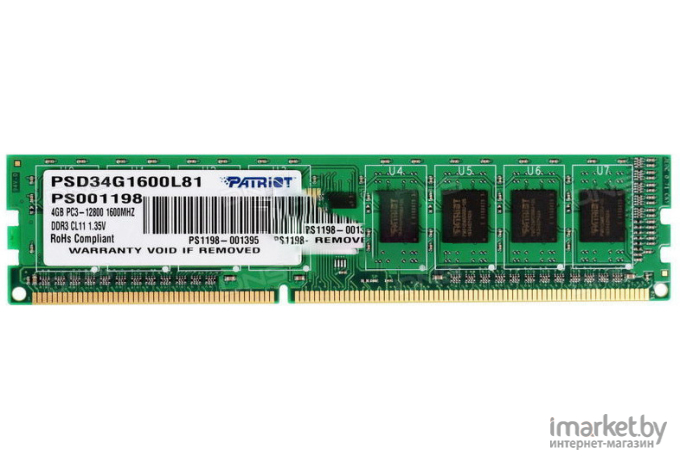 Оперативная память Patriot 4GB DDR3 PC3-12800 [PSD34G1600L81]