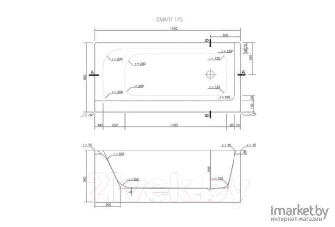 Ванна Cersanit Smart 170x80 L [S301-117]