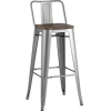 Стул Stool Group Tolix серебристый матовый/темное дерево [YD-H765E-W YG-15]