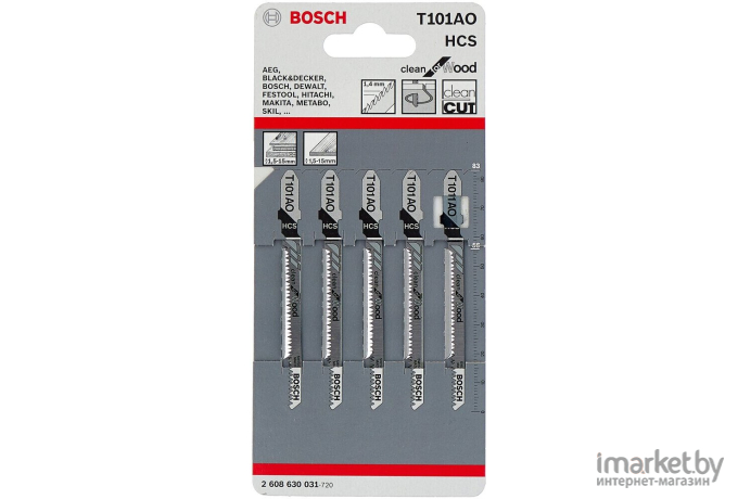 Набор пильных полотен Bosch T101AO Clean for Wood 5 штук (2.608.630.031)