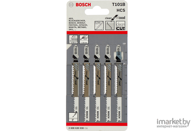 Набор пильных полотен Bosch T101B Clean for Wood 5 шт (2.608.630.030)