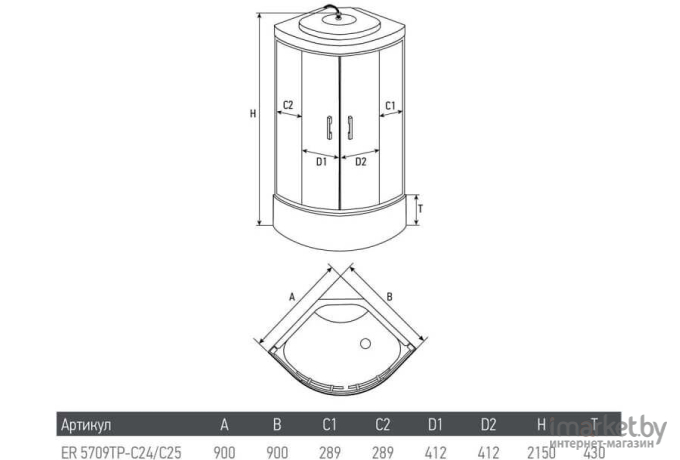 Душевая кабина Erlit ER5710TP-C24 100x100