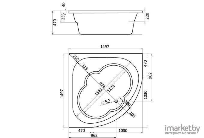 Каркас для ванны Santek Канны 150x150 (WH112432)