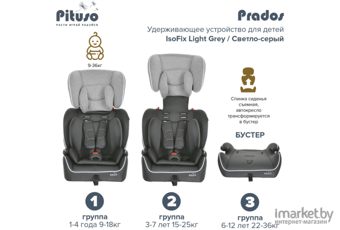 Детское автокресло Pituso Prados IsoFix светло-cерый (BC702F)