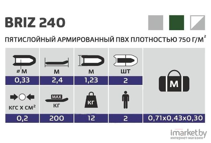 Надувная лодка Тонар Бриз 240 зеленый (4897005)